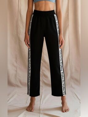 Zadig & Voltaire Paula Band Black Pants "Girls Can Do Anything" Side Logo Stripe